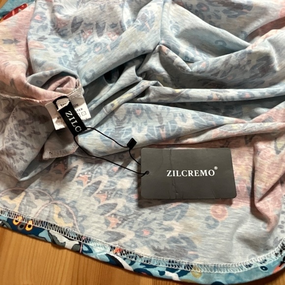 ZILCREMO Cotton Poly Blend Cap Sleeve Geometric Print Maxi Dress Double V-Neck - Picture 4 of 10